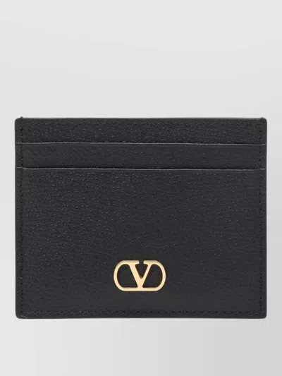 Valentino Garavani Vlogo Signature Grainy Calfskin Card Holder Woman Black Uni In Black