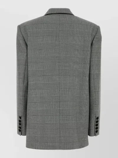 Balmain Wool Blend Blazer Check Buttons Lapels Shoulders In Gray