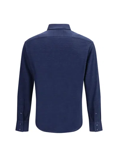 Brunello Cucinelli Linen Cotton Blend Shirt Button Down In Blue