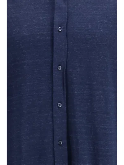 Brunello Cucinelli Linen Cotton Blend Shirt Button Down In Blue