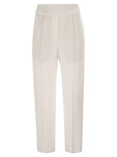 Brunello Cucinelli Women Baggy Pull-up Trousers In Viscose And Linen Fluid Twill In White