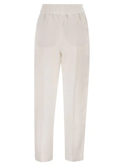 Brunello Cucinelli Women Baggy Pull-up Trousers In Viscose And Linen Fluid Twill In White