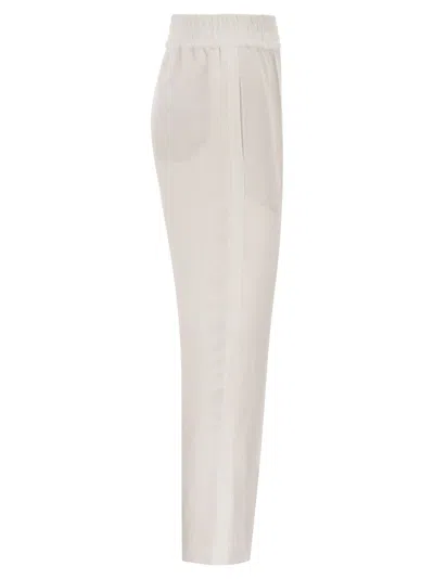 Brunello Cucinelli Women Baggy Pull-up Trousers In Viscose And Linen Fluid Twill In White