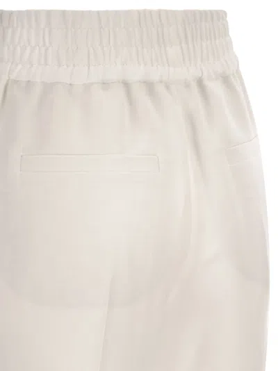 Brunello Cucinelli Women Baggy Pull-up Trousers In Viscose And Linen Fluid Twill In White