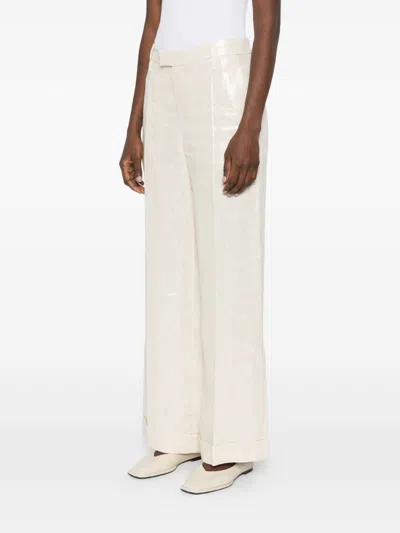 Brunello Cucinelli Women Wide-leg Tailored Linen Trousers In Multi