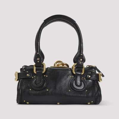 Chloé Paddington Black Shoulder Bag With Oversized Padlock And C-shaped Buckles In Grainy Leather Woman In Red