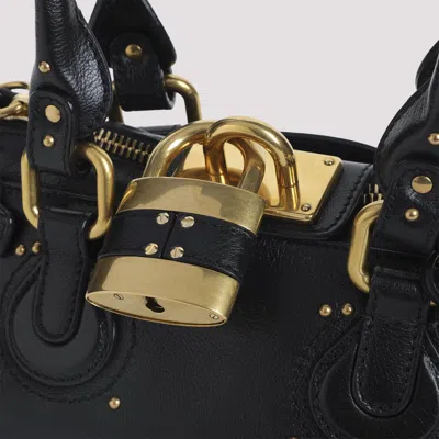 Chloé Paddington Black Shoulder Bag With Oversized Padlock And C-shaped Buckles In Grainy Leather Woman In Red