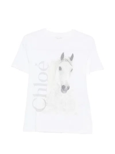 Chloé Cotton Crew Neck Graphic Short Sleeve T-shirt In White
