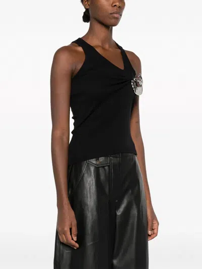 Coperni Sleeveless Top Metallic Pin Ribbed Texture In Black