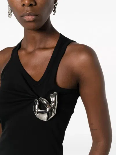 Coperni Sleeveless Top Metallic Pin Ribbed Texture In Black