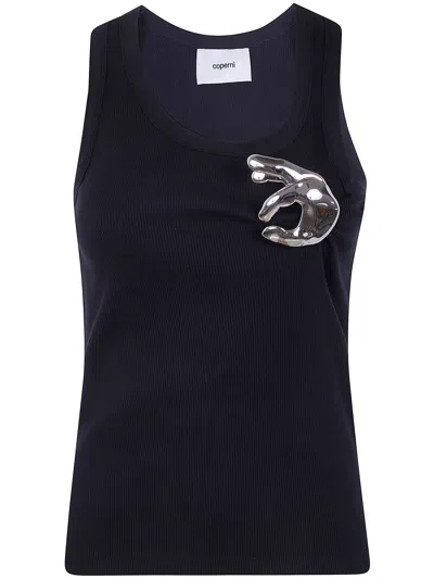 Coperni Sleeveless Top Metallic Pin Ribbed Texture In Black