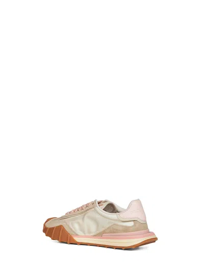 Dolce & Gabbana Dg Athletic Sneakers In Ivory And Pink Fabric And Leather In Multi