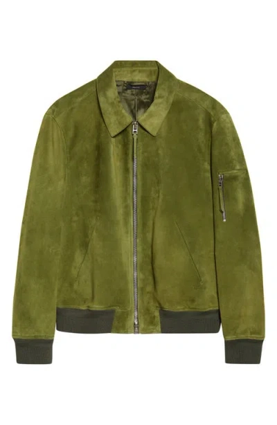 Tom Ford Collared Suede Bomber Jacket In Green
