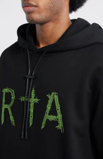 Rta Dion Oversize Black Circuit Logo Cotton Hoodie