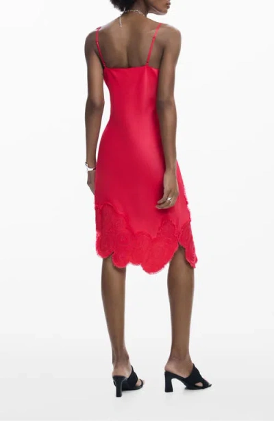 Desigual Lace Trim Asymmetric Slipdress In Red