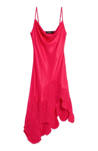 Desigual Lace Trim Asymmetric Slipdress In Red