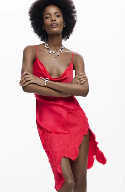 Desigual Lace Trim Asymmetric Slipdress In Red