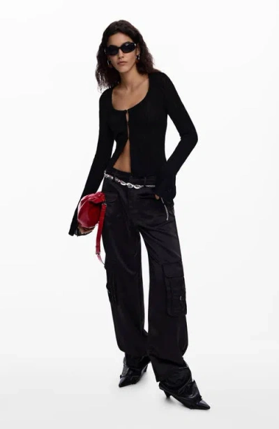 Desigual T-shirt With Snap Fasteners And Tie In Black