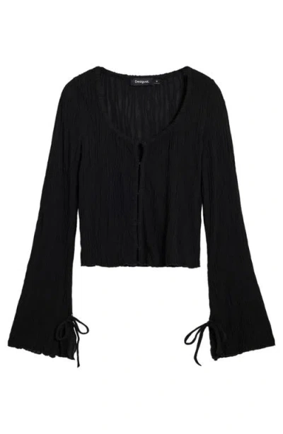 Desigual T-shirt With Snap Fasteners And Tie In Black