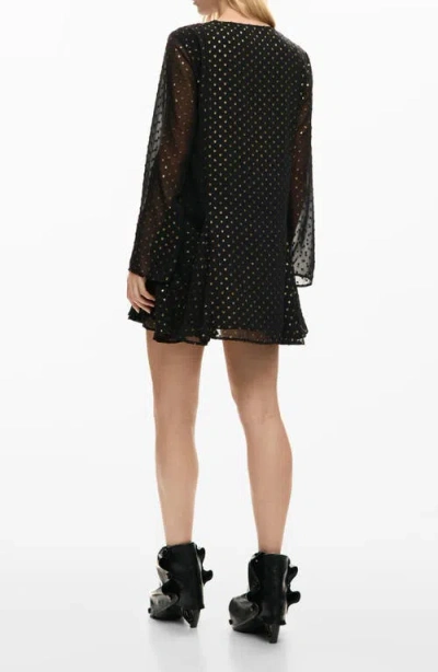 Desigual Metallic Dot Long Sleeve Minidress In Black