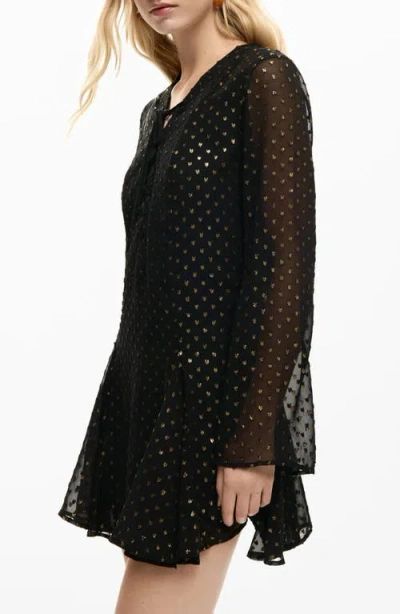 Desigual Metallic Dot Long Sleeve Minidress In Black
