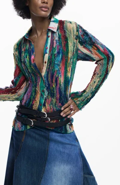 Desigual Textured Button-up Shirt In Multi