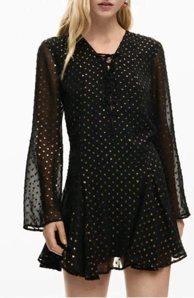 Desigual Metallic Dot Long Sleeve Minidress In Black