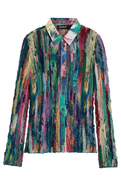 Desigual Textured Button-up Shirt In Multi