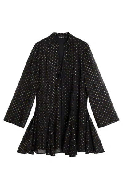 Desigual Metallic Dot Long Sleeve Minidress In Black