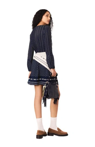 Maje Womens Navy Polka Dot Bandana Patterned Pleated Chiffon Midi Dress In Blue