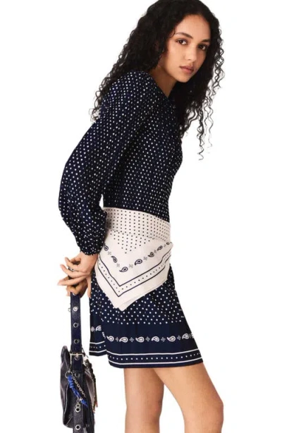 Maje Womens Navy Polka Dot Bandana Patterned Pleated Chiffon Midi Dress In Blue