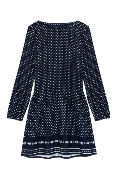 Maje Womens Navy Polka Dot Bandana Patterned Pleated Chiffon Midi Dress In Blue