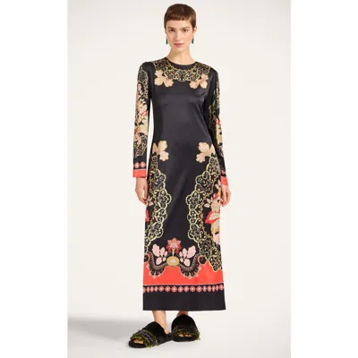 La Doublej Icon Clingy Swing Floral-print Stretch-satin Maxi Dress In Black
