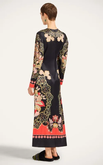 La Doublej Icon Clingy Swing Floral-print Stretch-satin Maxi Dress In Black