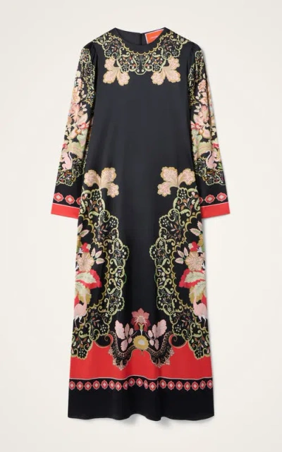 La Doublej Icon Clingy Swing Floral-print Stretch-satin Maxi Dress In Black