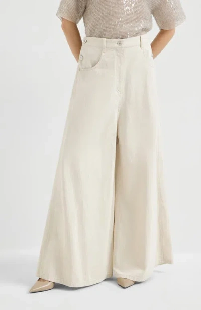 Brunello Cucinelli Cotton-wool Barrel Cuff Wide-leg Jeans In Nude