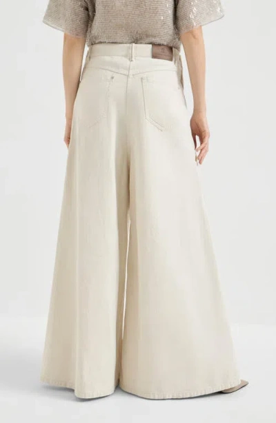 Brunello Cucinelli Cotton-wool Barrel Cuff Wide-leg Jeans In Nude