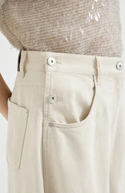 Brunello Cucinelli Cotton-wool Barrel Cuff Wide-leg Jeans In Nude