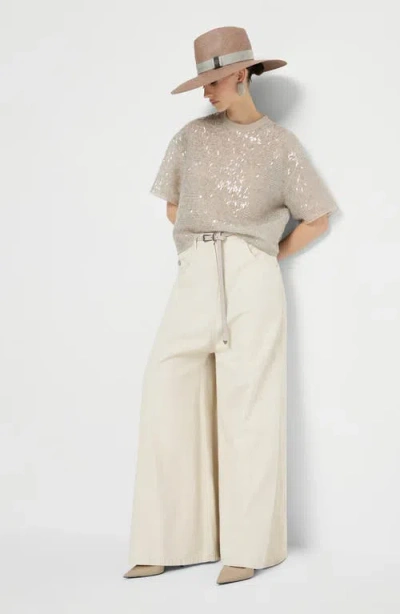 Brunello Cucinelli Cotton-wool Barrel Cuff Wide-leg Jeans In Nude