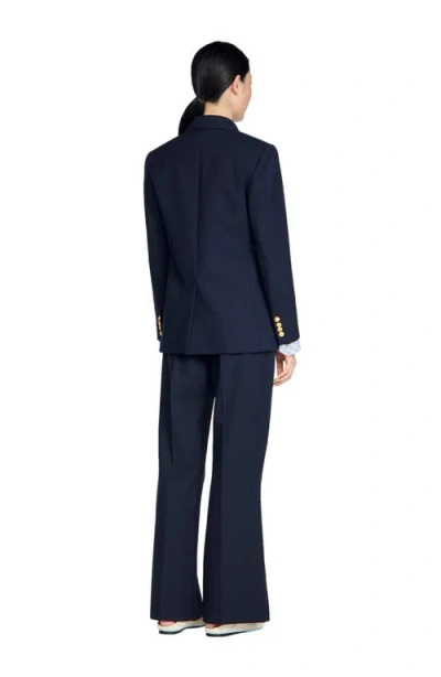 Sandro Womens Navy Blue Double-breasted Slim-fit Wool-blend Blazer In Blue