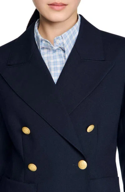 Sandro Womens Navy Blue Double-breasted Slim-fit Wool-blend Blazer In Blue