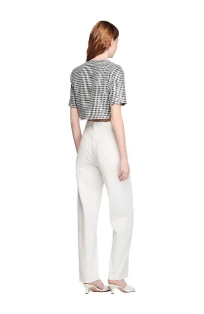 Sandro Cropped Houndstooth Tweed Jacket In Black