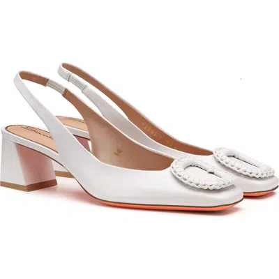 Santoni 50mm Corolle Leather Slingback Buckle Pumps In White