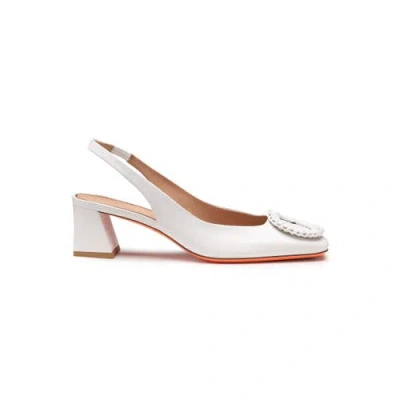 Santoni 50mm Corolle Leather Slingback Buckle Pumps In White