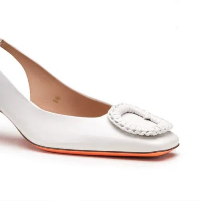 Santoni 50mm Corolle Leather Slingback Buckle Pumps In White