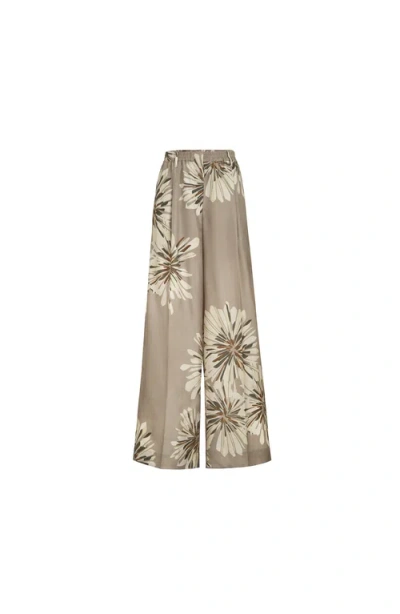 Brunello Cucinelli Elegant Silk Trousers With Stamped Floral Design In Animal Print