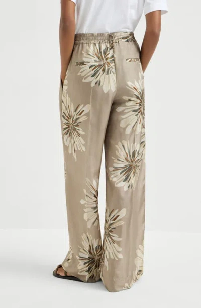 Brunello Cucinelli Elegant Silk Trousers With Stamped Floral Design In Animal Print