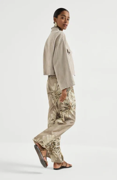 Brunello Cucinelli Elegant Silk Trousers With Stamped Floral Design In Animal Print
