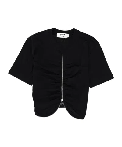 Msgm Short Sleeve Top Featuring Ruched Detail In Black