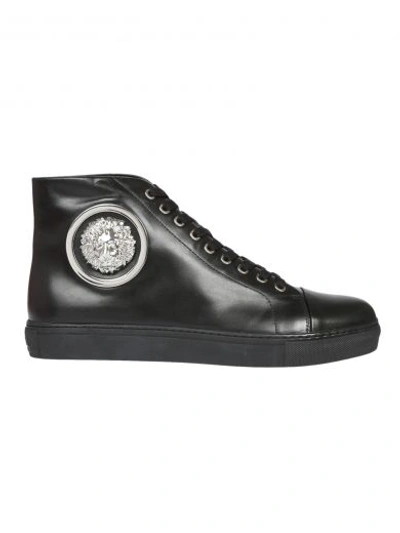 Shop Versus Logo Plaque Hi-top Sneakers In Black